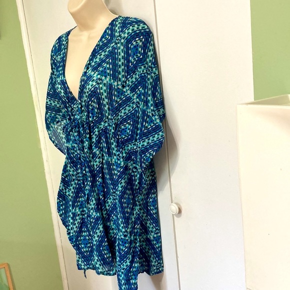 ECHO Cover up Geometric V Neck Teal Green Purple One Size Fits Most - Picture 2 of 13